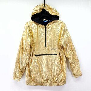Adidas Originals Metallic Gold Hooded Windbreaker Jacket Size Men XS Quarter Zip